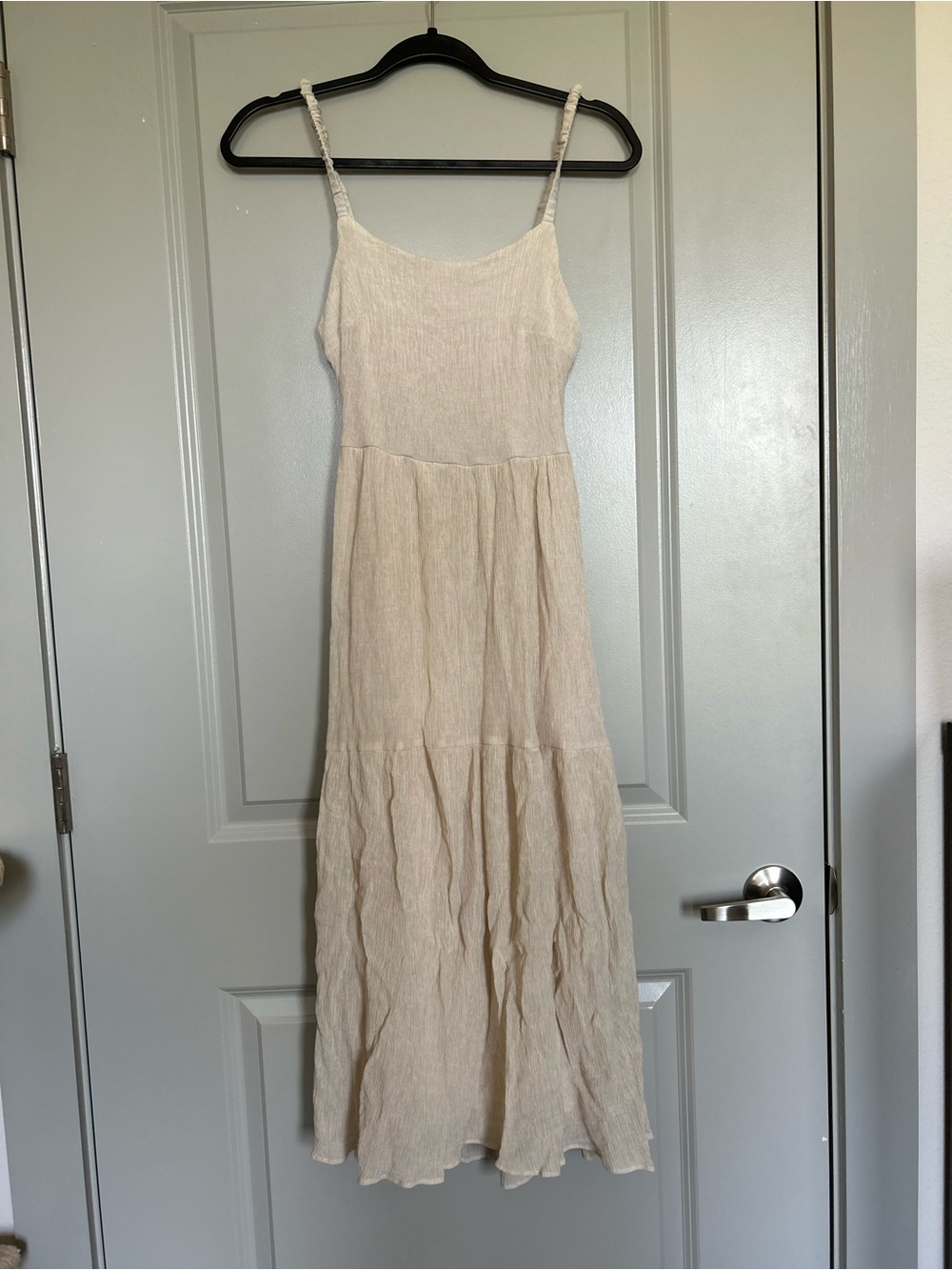 Altar'd State Beachy Cream Linen Tiered Maxi Dress with Spaghetti Straps